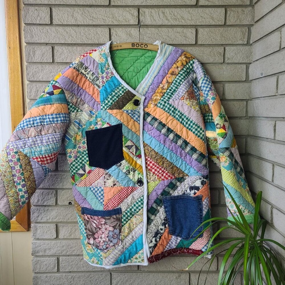 Vintage custom reworked quilt kimono style chore jacket XL